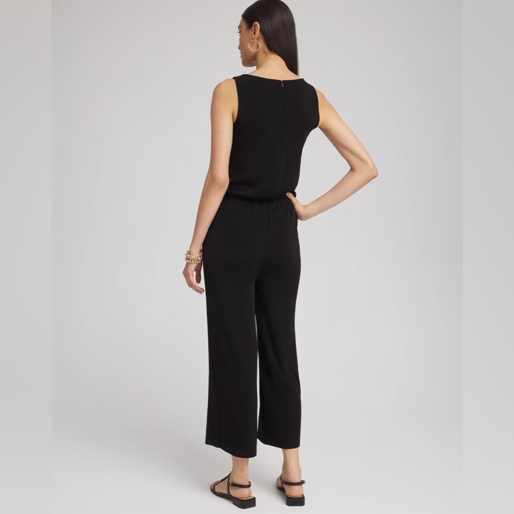 NWT Chicos Travelers Sleeveless Tie Waist Wide Leg Jumpsuit Size 3/XL Stretch - Picture 2 of 11